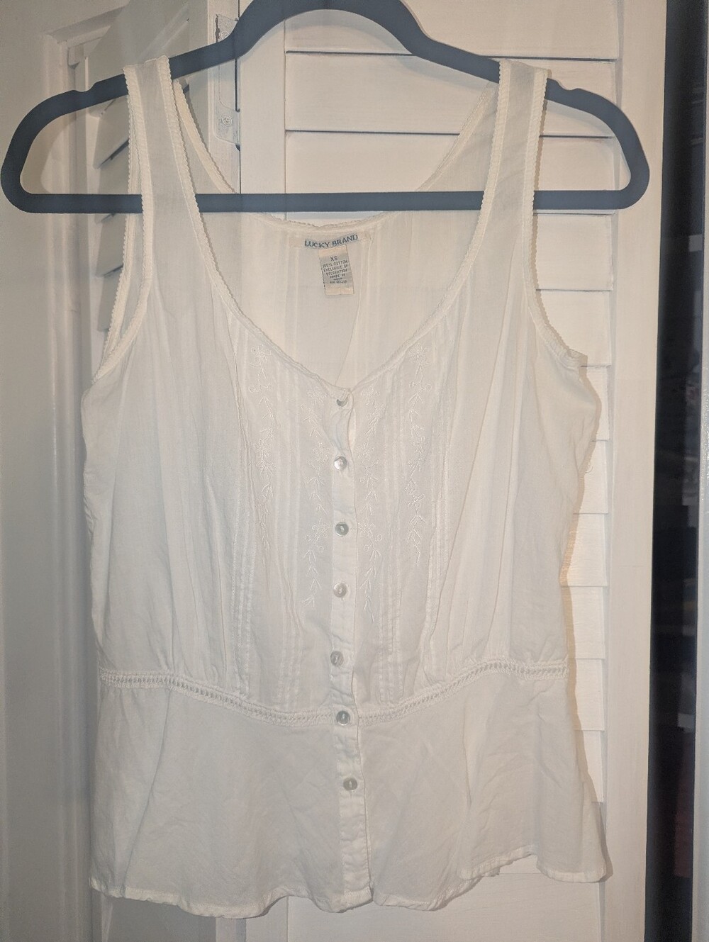 Lucky Brand White Button-Front Peplum Tank